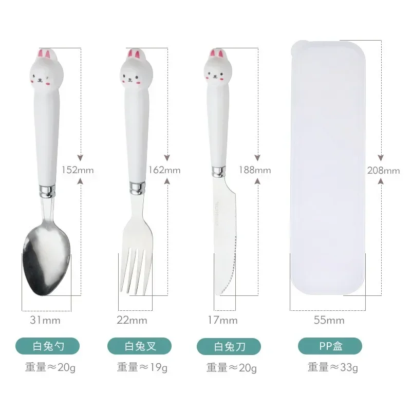 Creative Cartoon Stainless Steel Fork Spoon Chopsticks Three Piece Set Cute Student Spoon Chopsticks Portable Tableware Set