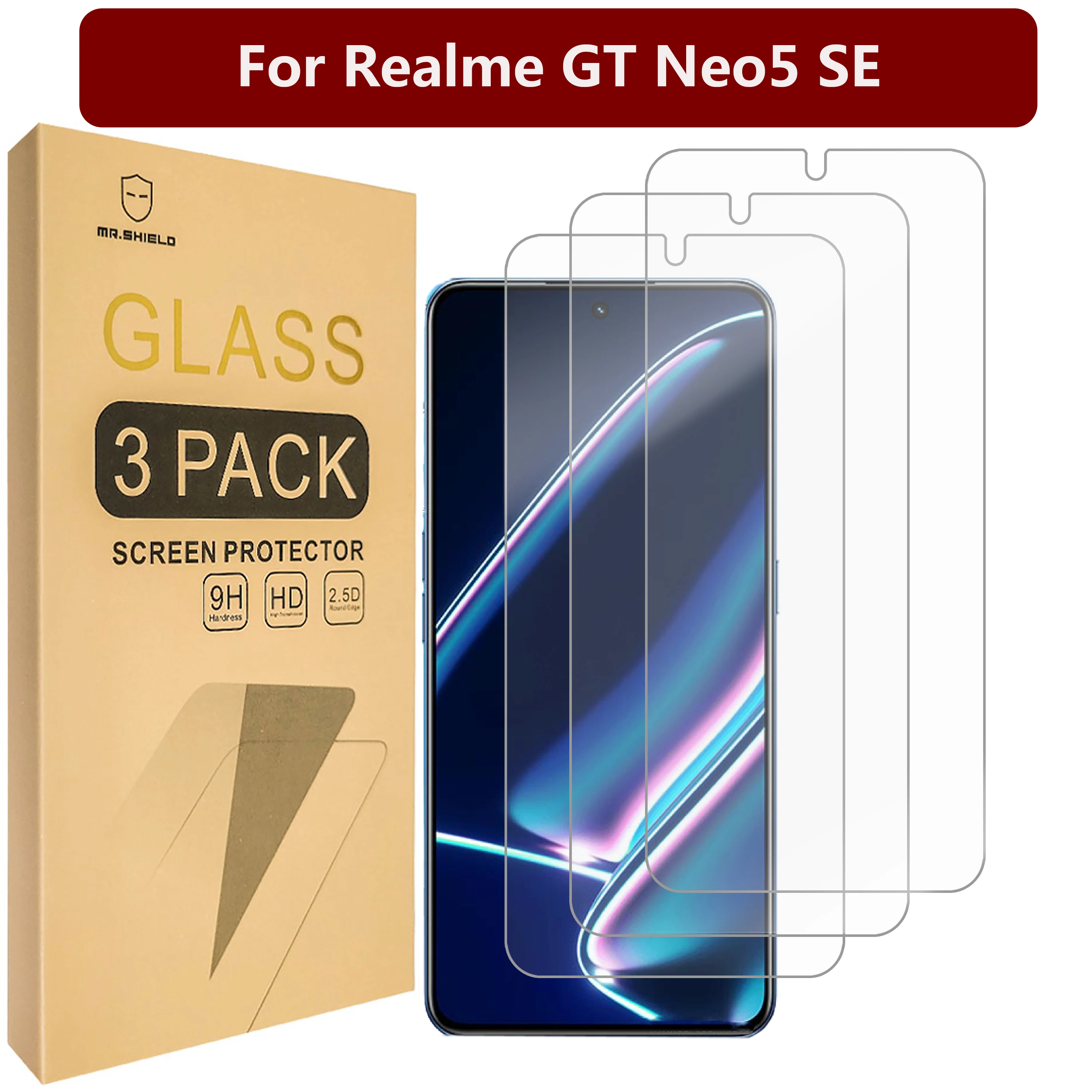 

Mr.Shield [3-Pack] Screen Protector For Realme GT Neo5 SE [Tempered Glass] [Japan Glass with 9H Hardness] Screen Protector