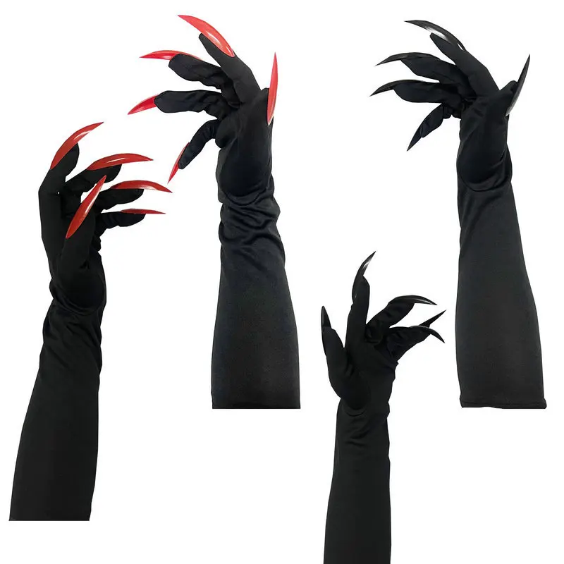 Funny Gloves Long Nails Ghost Claw Gloves Long Performance Props Costume Party Halloween Props Black Red Claw Sleeves