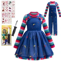 Horror Movie Character Child Play Party Boys Girl Chucky Costume Kids Colorful Striped Shirts Denim Overalls Ghost Doll Dress Up