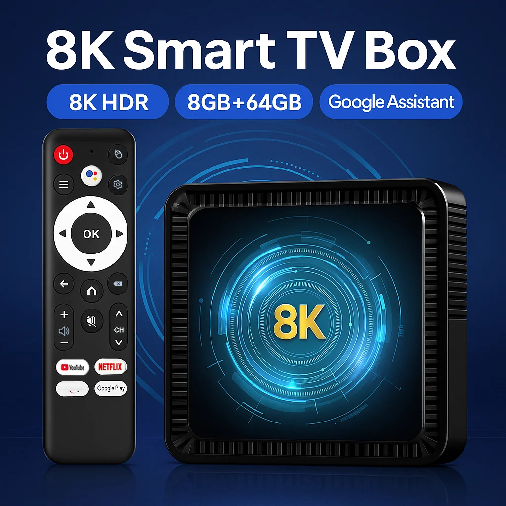 Android14.0TVBoxSmartVoiceRemoteGoogleAssistantDualWiFi2.4G/5.8GBluetoothMediaPlayerBoxSupportsNetflixYouTube