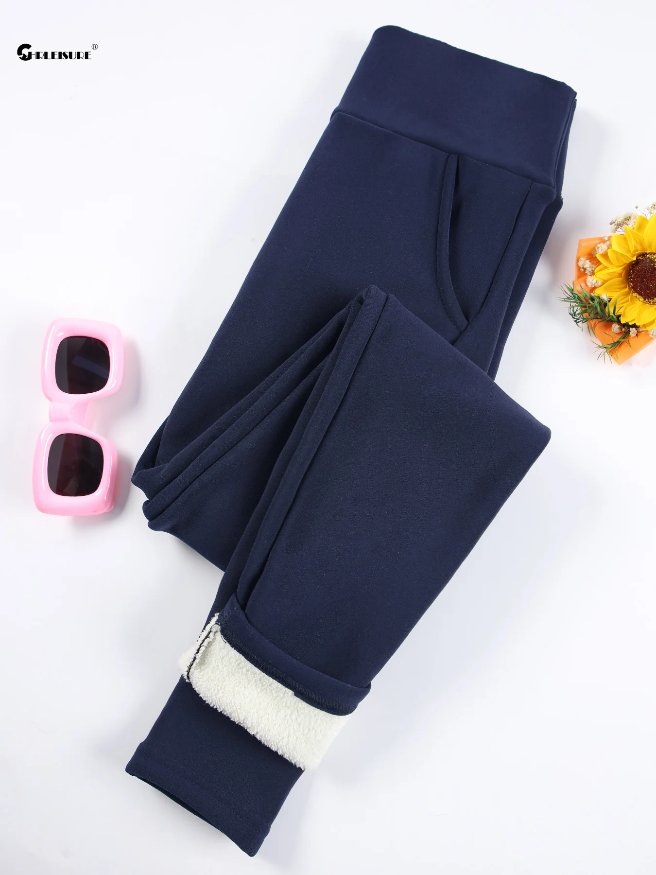 1/2 PCS Women Warm Leggings with Pockets Velvet Solid Color Tights Stretch Skinny Seamless Prevent Cold Leggings 5