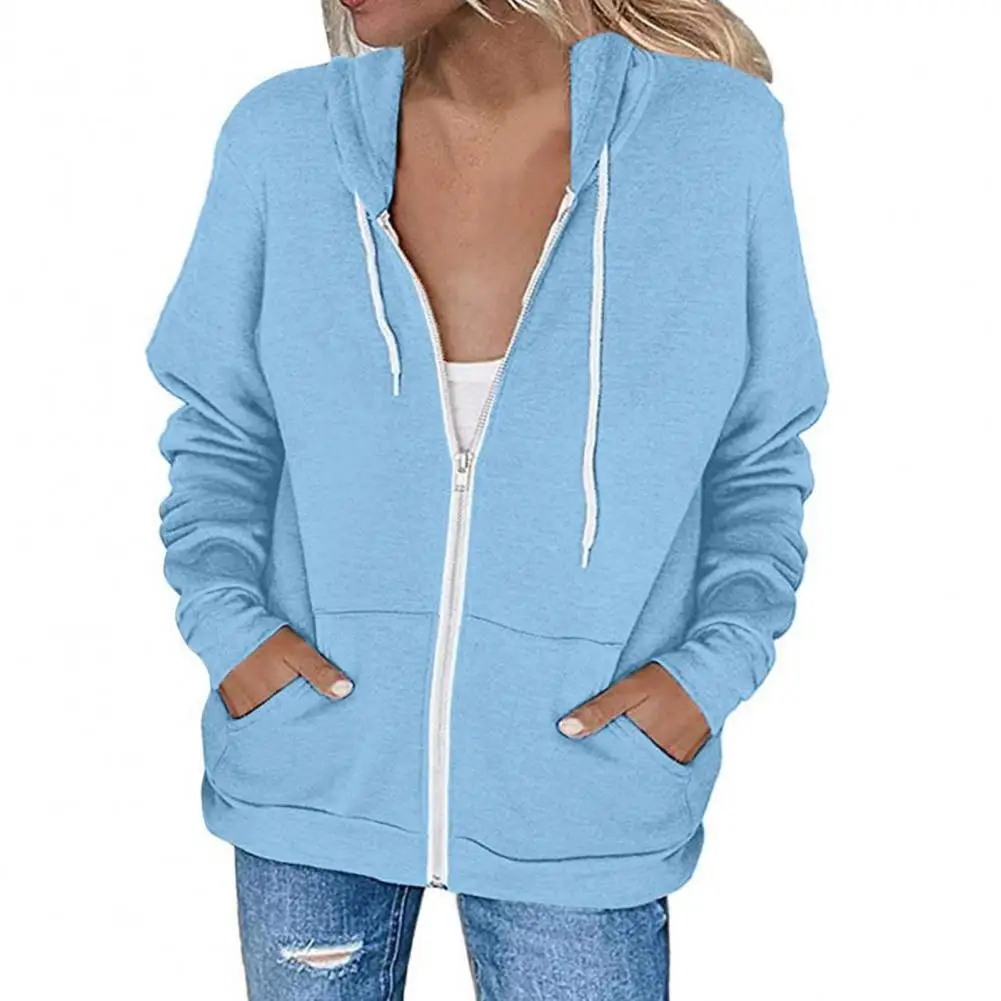 

Autumn Women Solid Color Sweatshirts Hooded Coats Drawstring Long Sleeve Pockets Thickened Outerwear chaquetas para mujeres