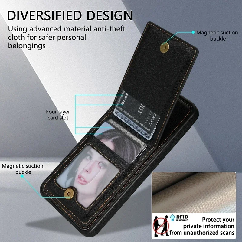 Anti-Theft Leather Wallet Flip Case with Brush Design
