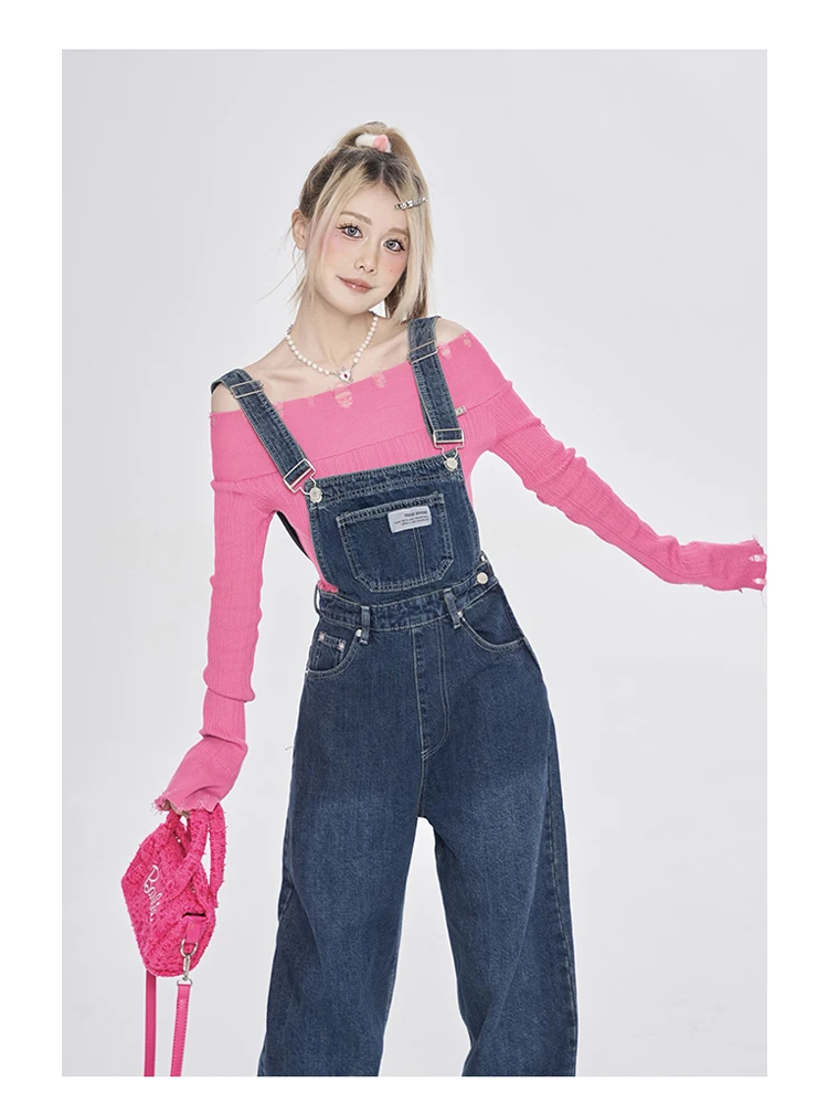 Vintage Denim Overalls Women Summer 2023 Korean Style Pants Loose Wide Leg Jumpsuits Tide Casual All Match  Women Jeans