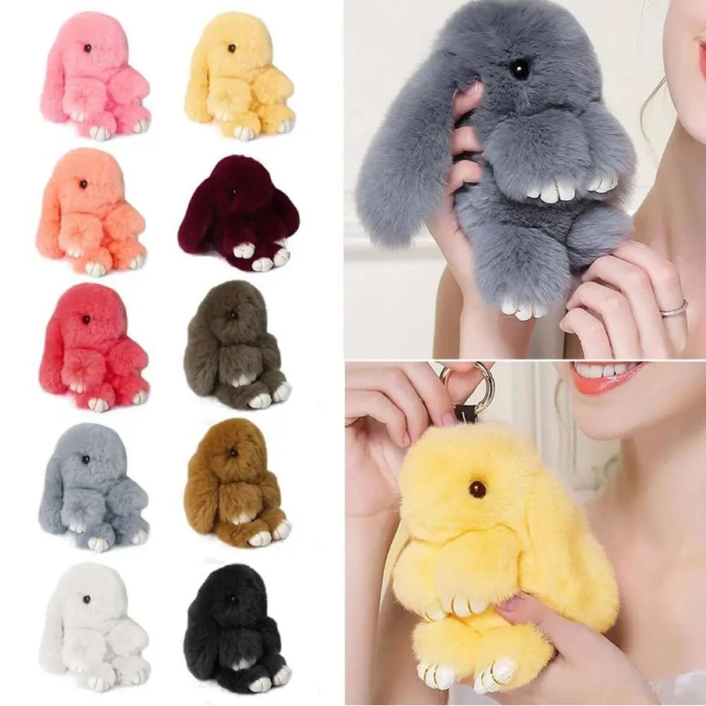 Real Rex Rabbit Fur Bunny Pom Ball Keychain – Cute Handbag Charm, Doll Toy Pendant