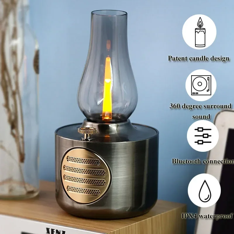 

Portable Music Player Kerosene Lamp Design Loudspeaker IPX4 Waterproof Soundbar Support Dimming Retro Bluetooth Speaker Vintage