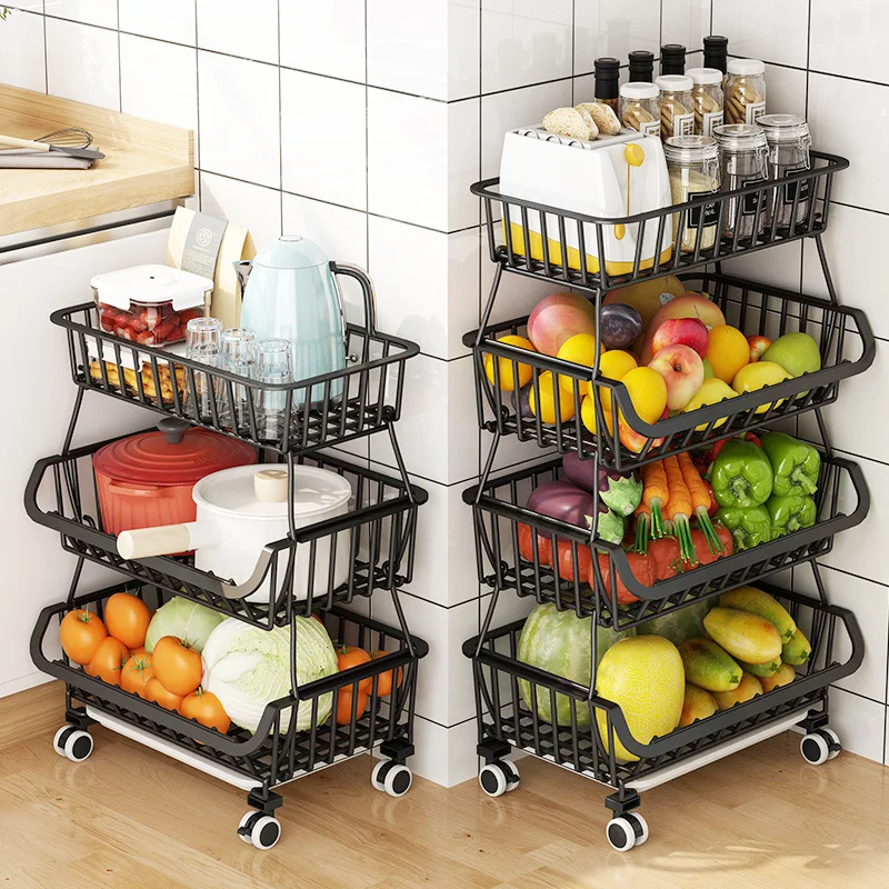 Cesta de frutas y verduras para cocina, carrito utilitario rodante, estante  de metal para despensa, fuerte capacidad de carga, almacenamiento