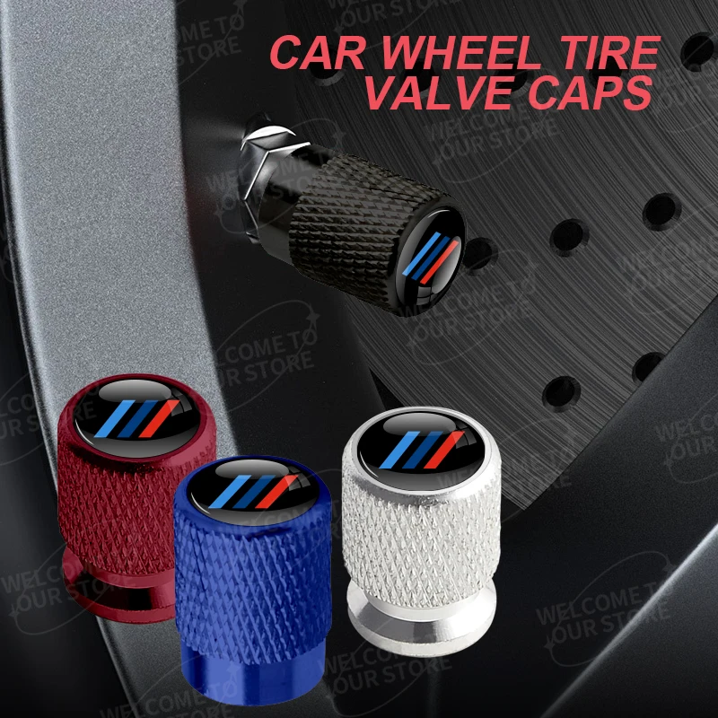 อลูมิเนียมสําหรับ Tri สีลายโลโก้ E46 E36 E92 F30 F20 F10 E90 E60 X5 X6 E38 M4 4pcs รถตกแต่งล้อยางวาล์ว Caps Stem COVER 1