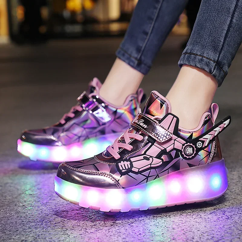 Trendy LED Light Rechargeable Kids Roller Skate Shoes 2 Wheels Fashion Boys Girls Gift Casual Outdoor Sports Running Sneakers