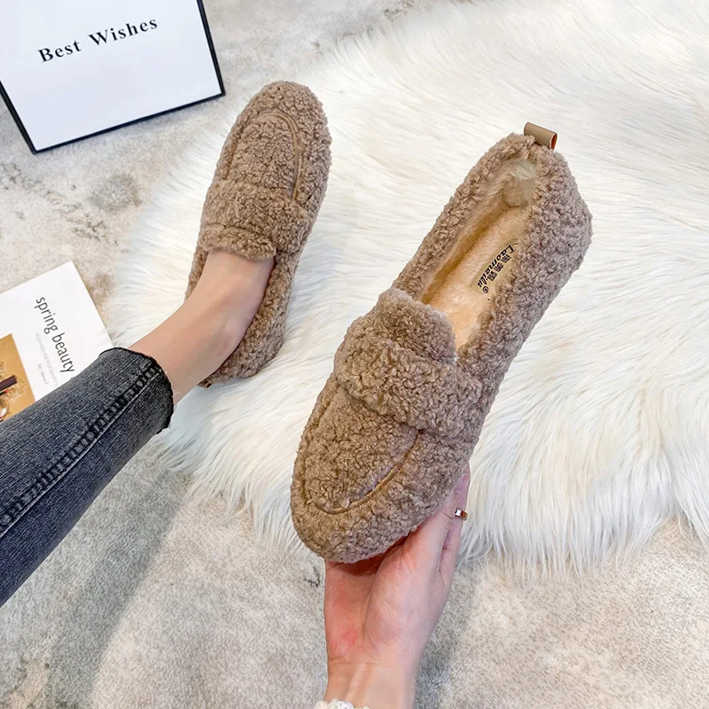 Fur Loafers Ladies Shoes Black Flats Vintage Shoes Women Fashion Womens Comfort Slip On Feminino Schoenen Dames Sepatu