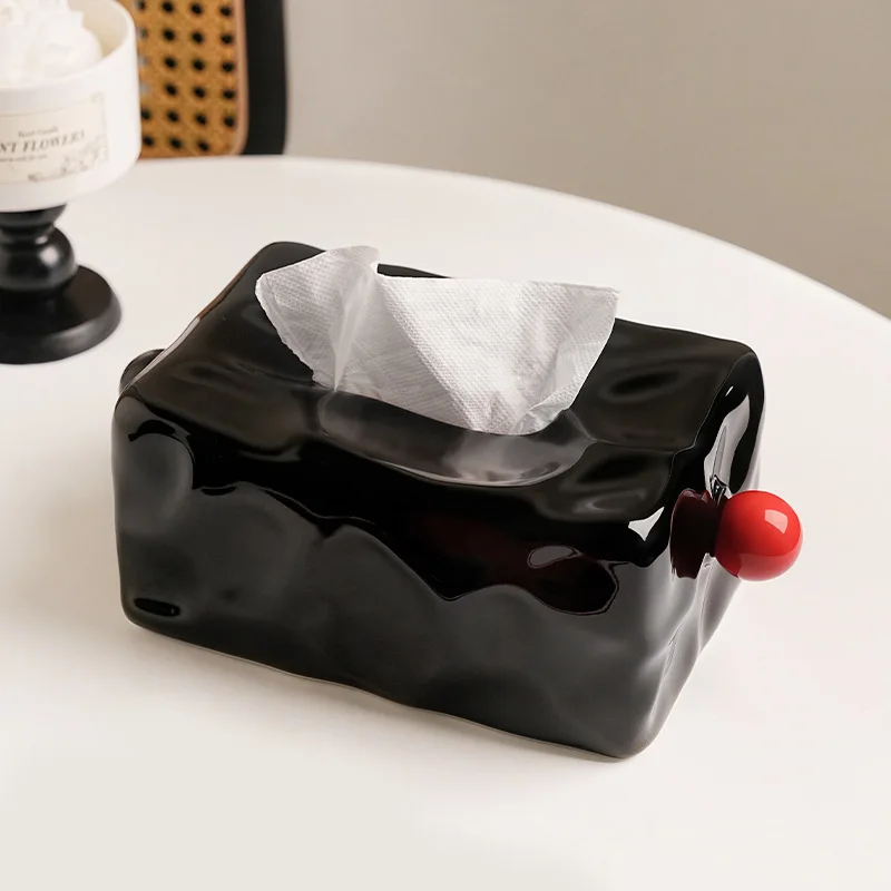 

Nordic Vintage Creative Ceramic Tissue Box for Foyer Bedside Dinning Table Korean Modern Handcrafts Paper Holder Gift Black Red