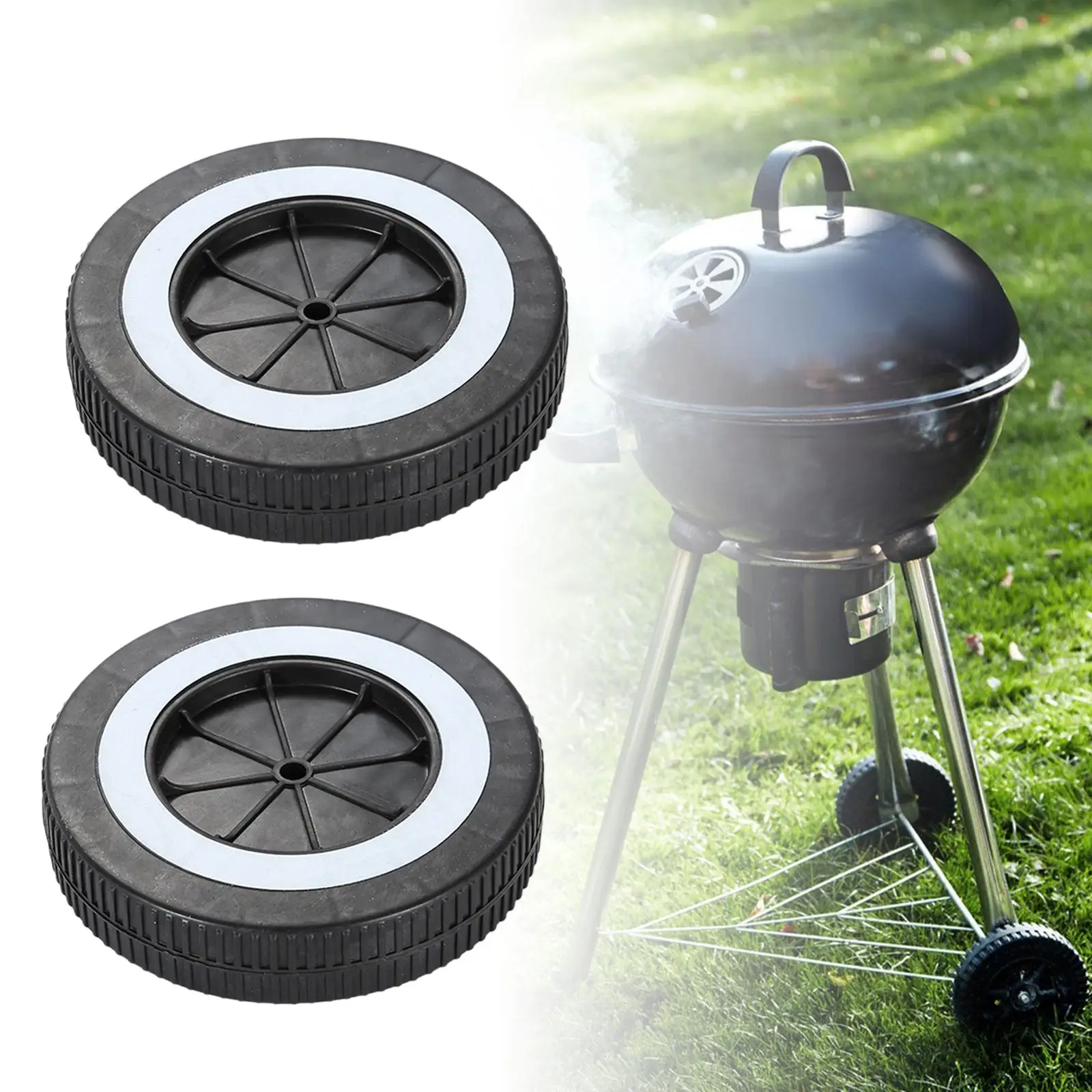 2x BBQ Wheels Easy to Install Gas Grills Wheels for Barbecue Patio Garden