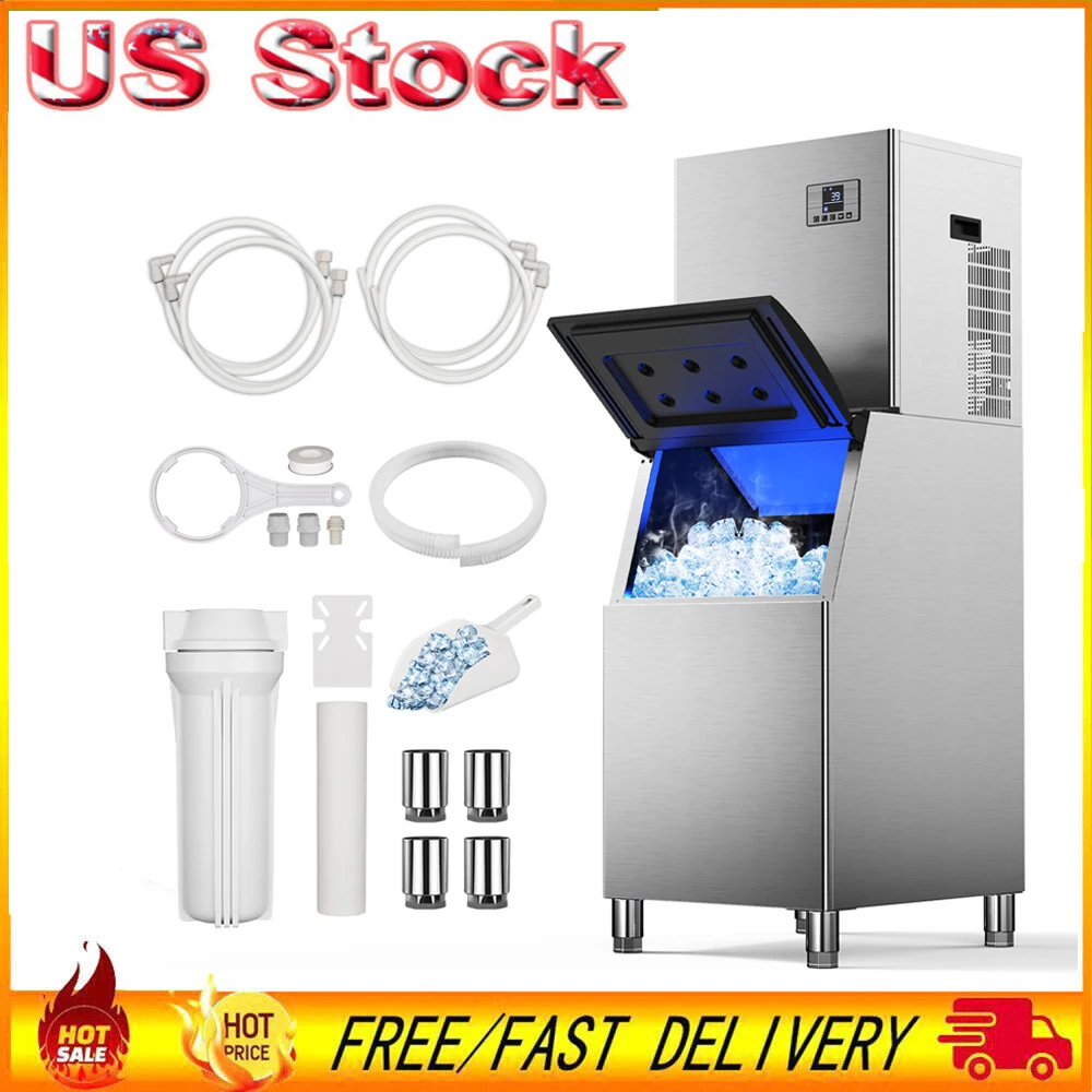 Commercial Ice Maker 355lb/24H Commercial Ice Machine with Large Storage Bin Industrial Ice Cube Machine for Bar Restaurant 110V