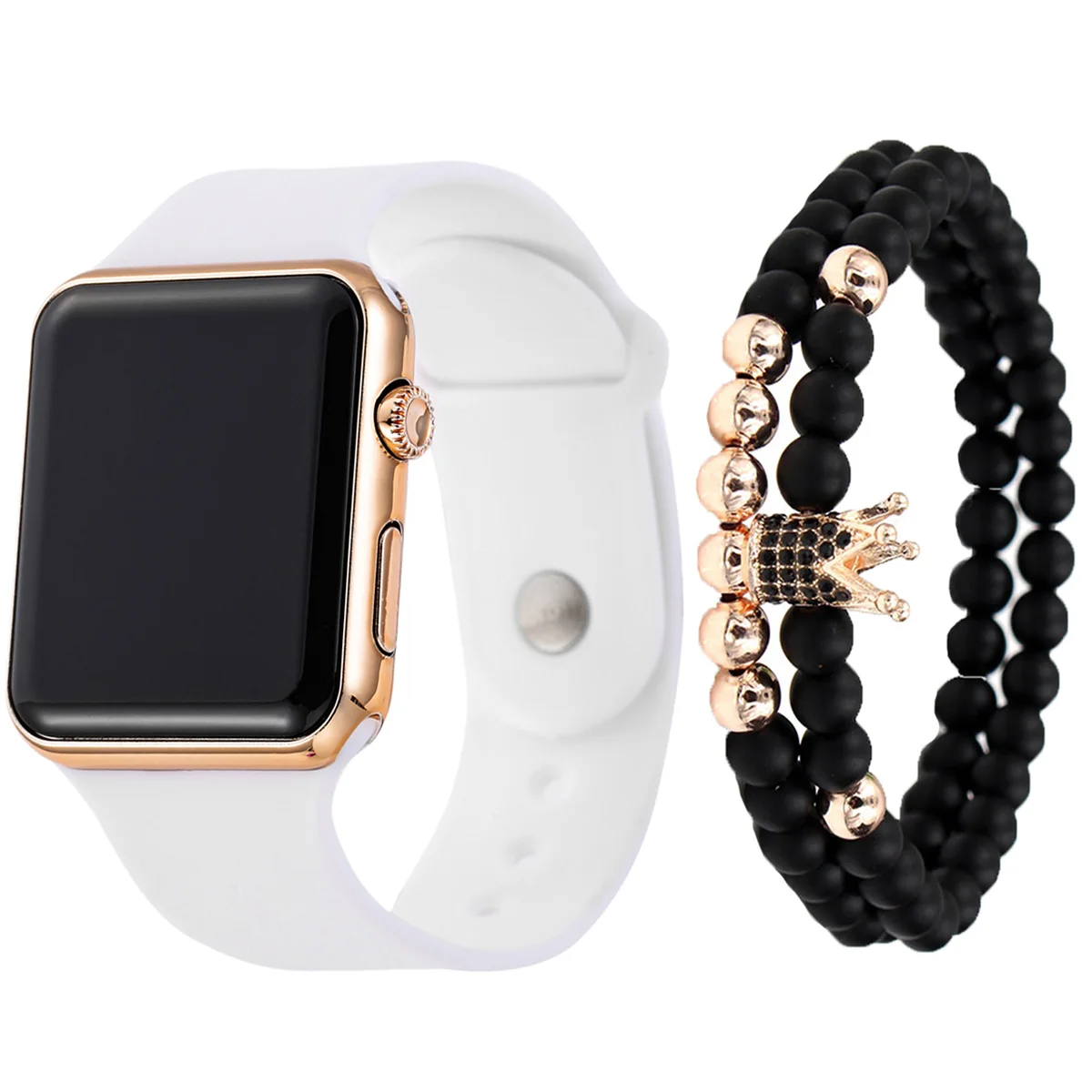 Unisex fashion trend casual personality square LED electronic watch versatile electronic watch with crown bracelet 3