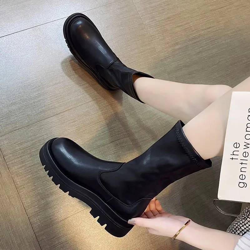 Botas Altas De Plataforma Para Mujer Estilo Gótico Negro Elegante_voghion.com
