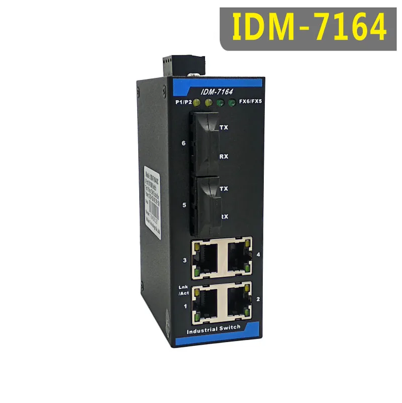 idm-7164-6-портов-промышленный-100-м-переключатель-2-Оптический-4-Электрический-ethernet-переключатель-din-рейка