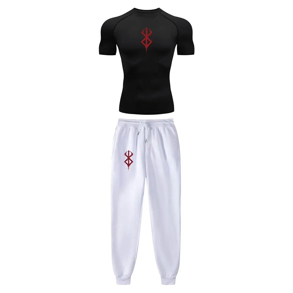 Anime Compression Set Berserk Guts Print Performance GYM Set Men's Athletic Workout Quick Dry Shirts + Sweatpants Unisex Sportwear sports suit