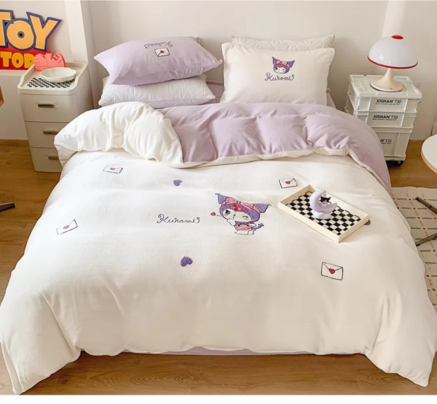 

Sanrios Anime Kawaii Kuromi Cinnamoroll My Melody Cute Thickened Winter Warm and Anti-static Duvet Cover Three Piece Set