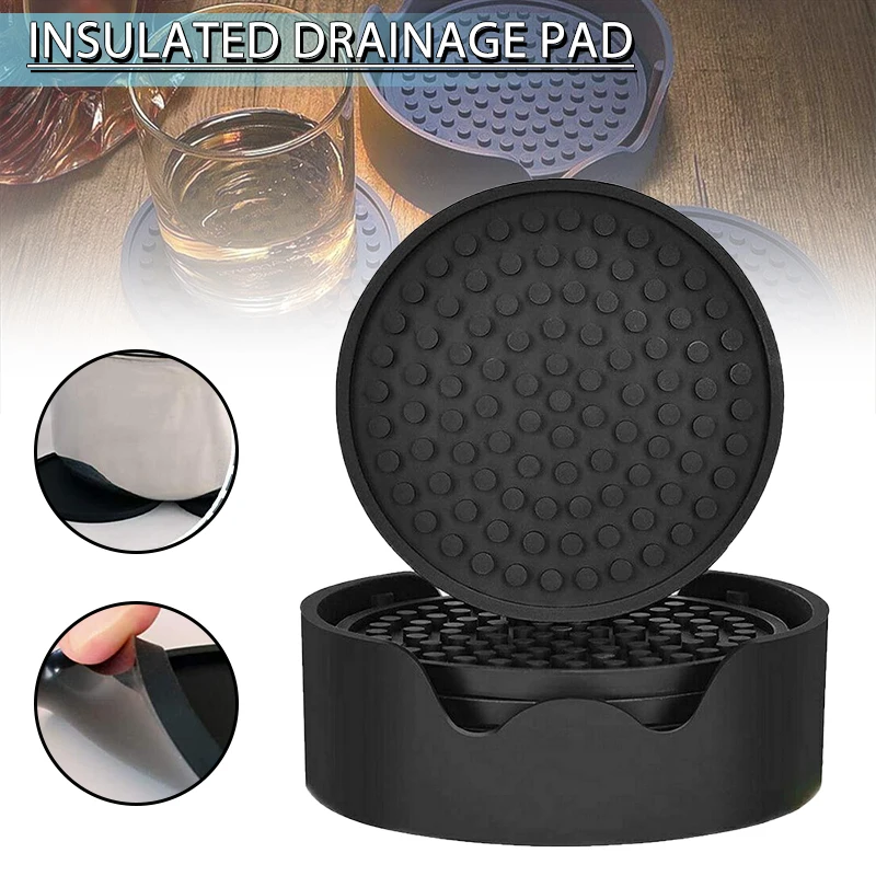 

6Pcs Silicone Coasters Round Heat Resistant Rubber Tea Cup Mat Drink Coffee Mug Glass Beverage Holder Pad Decor Table Mat