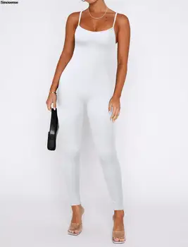 Women Workout Seamless Jumpsuit Yoga Ribbed Bodycon One Piece Spaghetti Strap Leggings Romper Casual Exercise Sport Jumpsuits 2