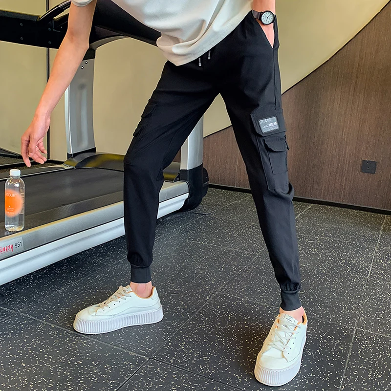 

Summer New Korean Thin Joggers Cargo Pants For Men Clothing 2023 Simple Slim Fit Casual Hip Hop Trousers Streetwear Black 36-28