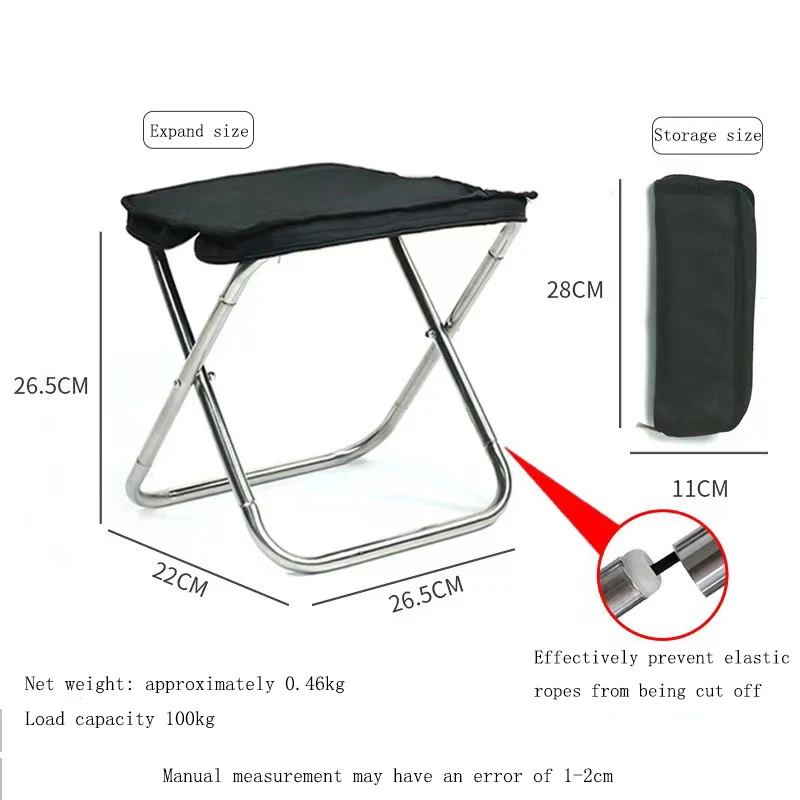 Stainless Steel Folding Outdoor Portable Telescopic Stool Camping Fishing Stool Telescopic Chair Easy to Fold Load Bearing 100kg
