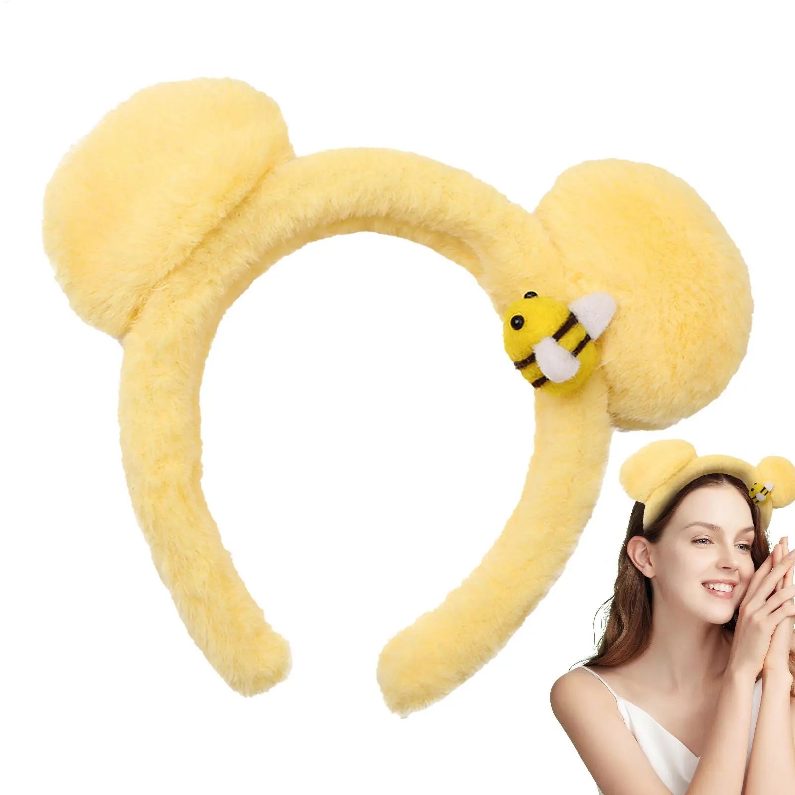 1pcs Cute Bee Bear Ears Plush Hairband Women Girls Wash Face Lovely Animal Headbands Cosplay Fashion Hair Accessories