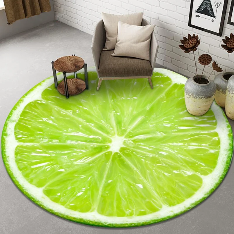 Summer Freshness Fruit Orange Lemon Round Carpet Living Room Area Rug