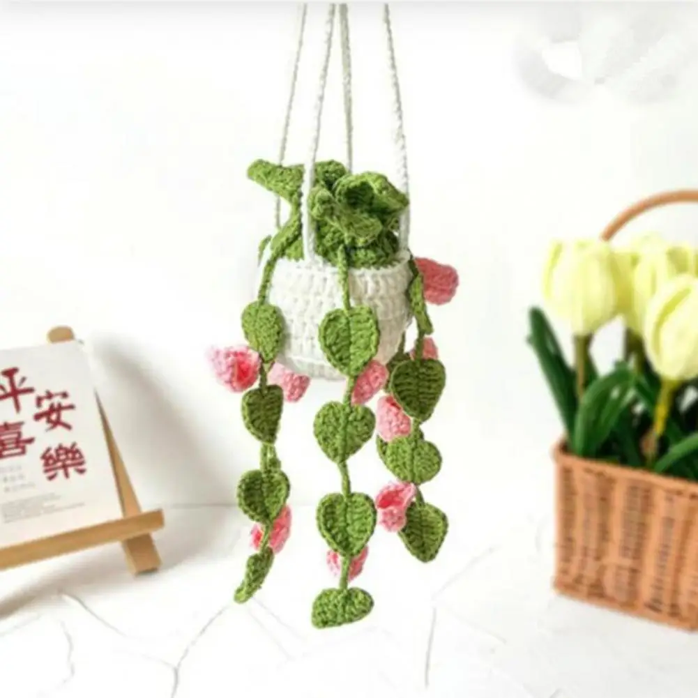 

Украшение для автомобильного зеркала, милые вязаные комнатные растения ручной работы, креативное украшение, подвесные аксессуары для зеркала заднего вида, интерьер автомобиля
