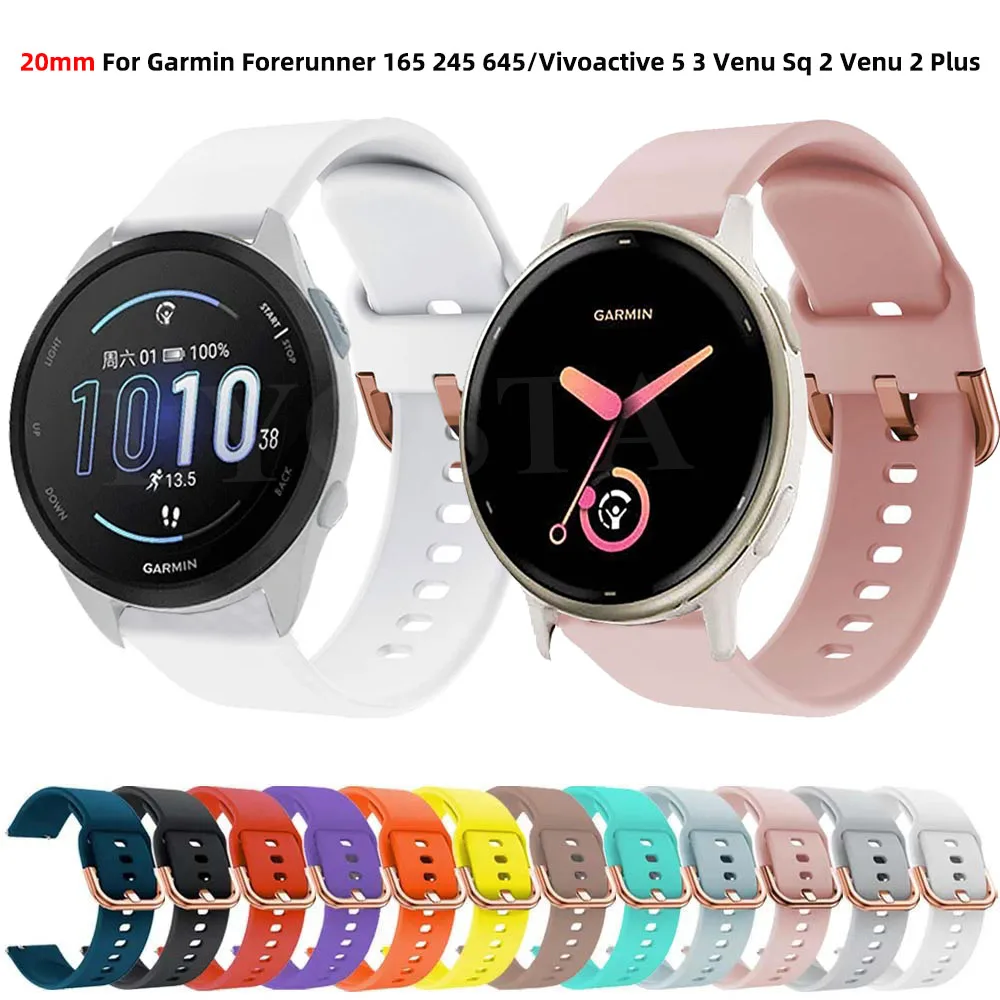 

Ремешок 20 мм для Garmin Forerunner 165, 158, 55, 245, 645, Vivoactive 5/3, подарок SQ 2/2 Plus, силиконовый ремешок для наручных часов, спортивный браслет GarminMove