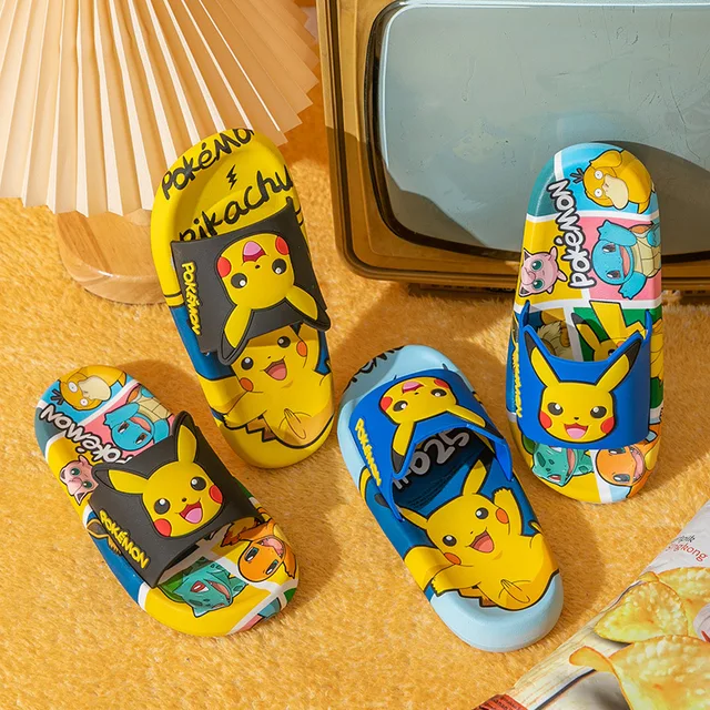 Kawaii Pokemon Pikachu Cartoon Slippers Indoor Boys Girls Unisex Flip Flops Bathroom Non-slip Flat Shoes Beach Sandals Kids Gift 1