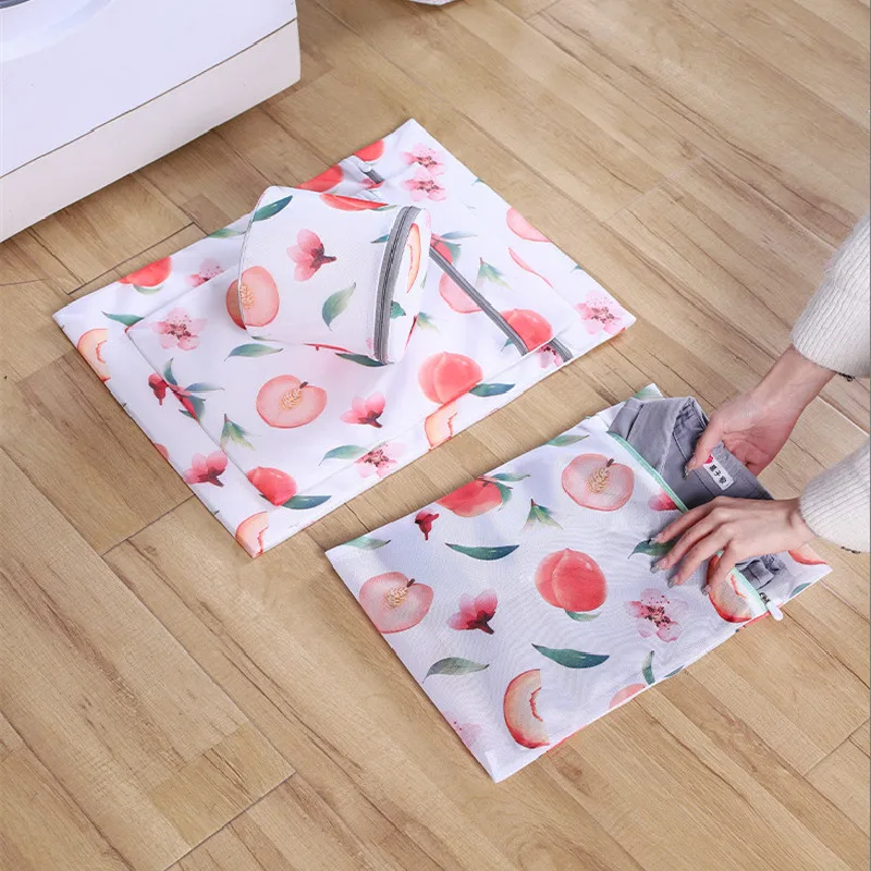 Peach Printing Laundry Bags for Washing Machine Dirty Clothes Wash Bag Travel Organizer Underwear Laundry Basket Bra Washing Bag 3