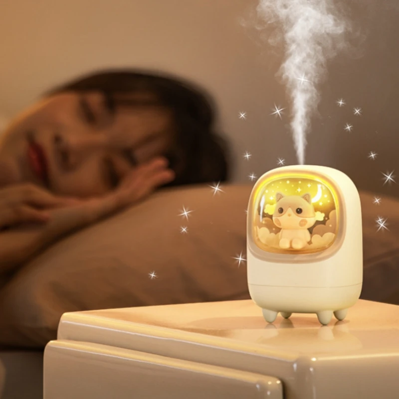 Wireless Air Humidifier Portable 200ML USB Diffuser Cute Cartoon Ultrasonic Mist Maker Fogger for Home Bedroom with Night Light