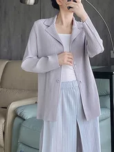  LANMREM Pleated Blazer Coat Women Long Sleeve Solid Color Split Single Breasted Top Office Lady Clothing 2022 Autumn 2R4321 