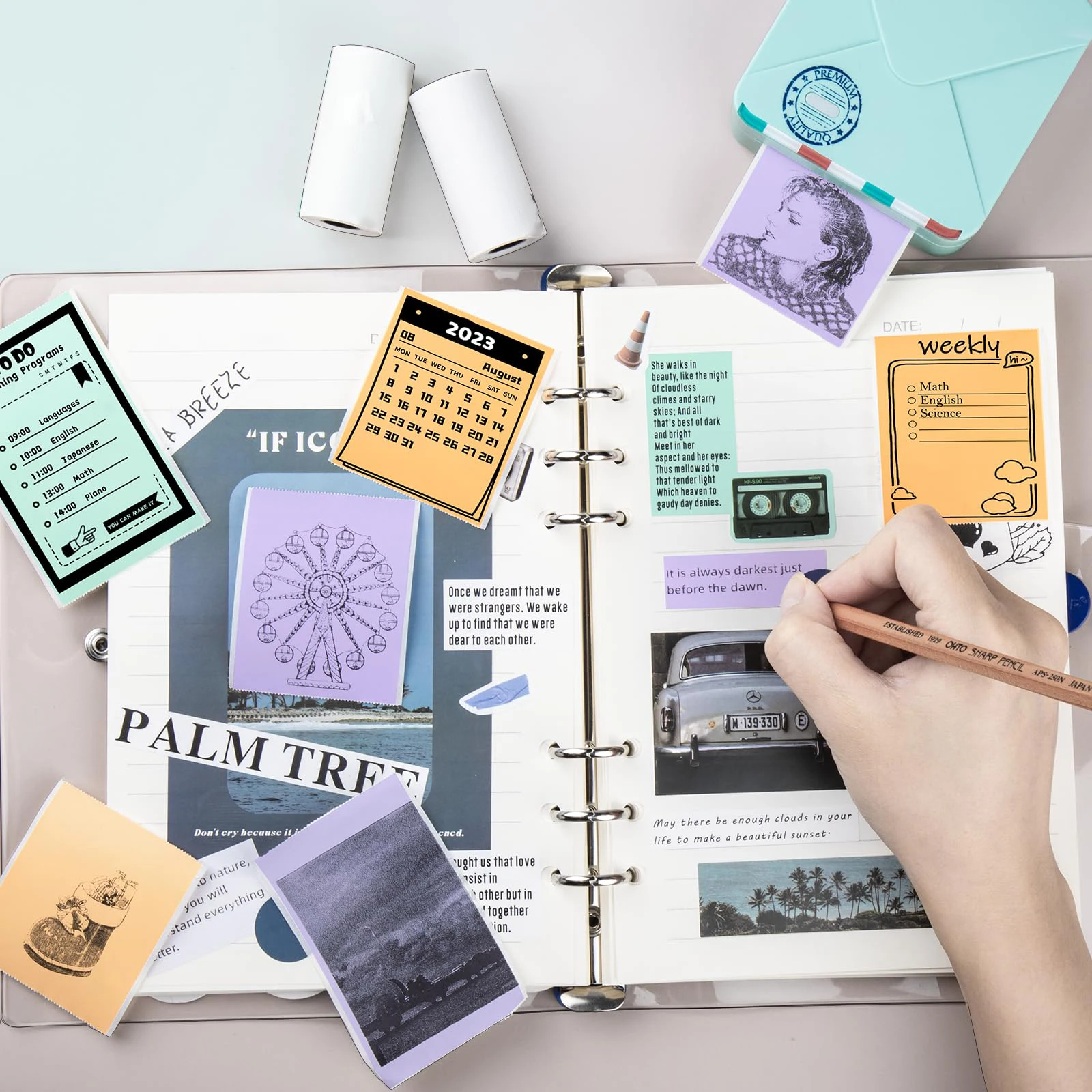 미니 프린터 용지 DIY 감열지, M02, T02 컬러 라벨, 점착성 용지, 학습 사무실용, HD 사진, 3 롤