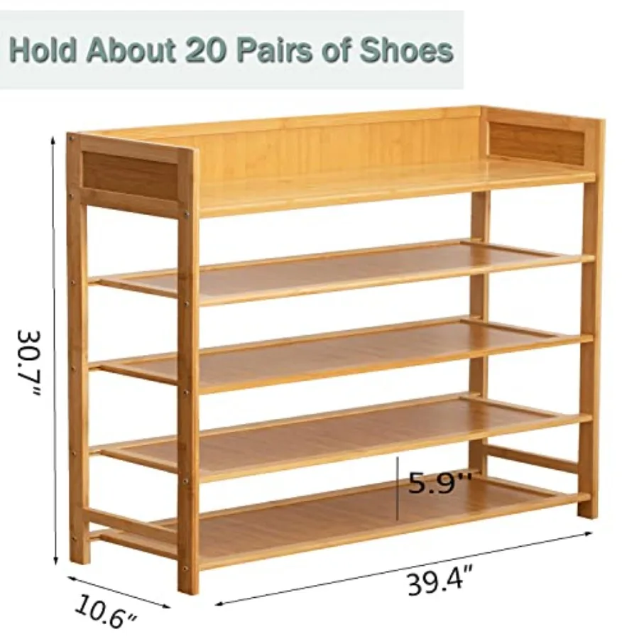 Shoe Rack 5Tier Bamboo Shoe Rack Organizer for Entryway Hallway Beautiful Natural