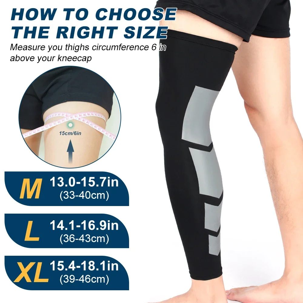 1Pcs Full Length Leg Compression Sleeves Basketball Knee Brace Thigh Support and Protect Calf for Meniscus Tear Women & Men