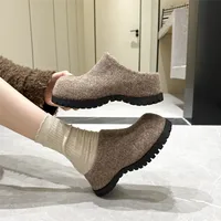 AIYUQI Women's Slippers Wear New 2025 Autumn Round Toe Flannel Closed Toe Women's Slippers Retro Platform Slippers Women - Image 3