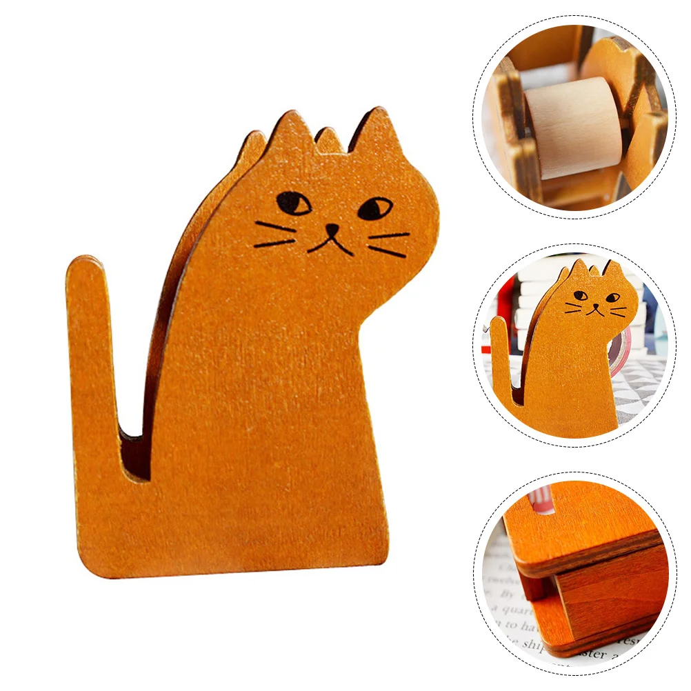 Wood Cat Shaped Tape Dispenser Stationery Adhesive Tape Cutter Sealing Tape Table Base Dispenser Office Supplies