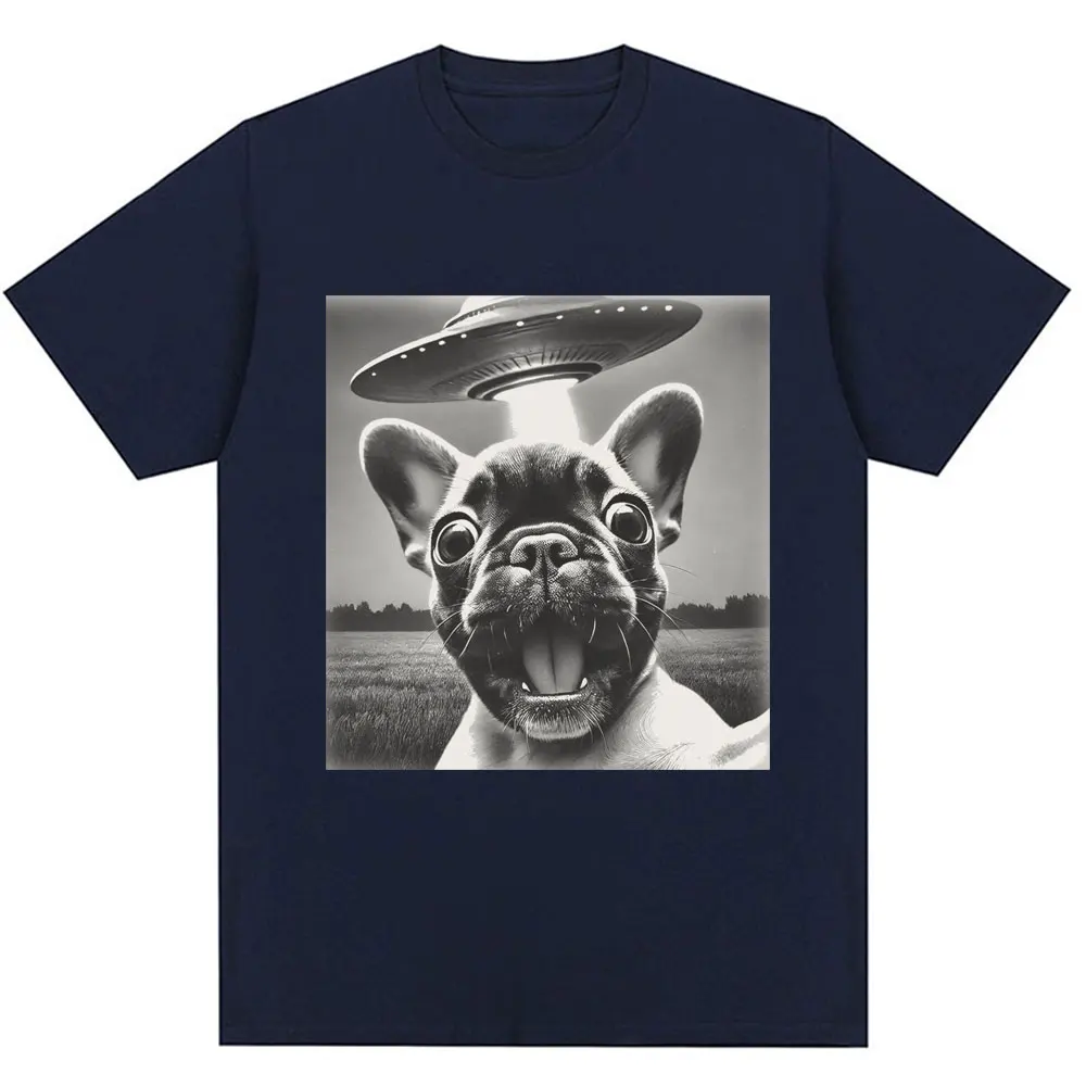 French Bulldog UFO Meme Vintage Graphic Oversized Cotton T-Shirt