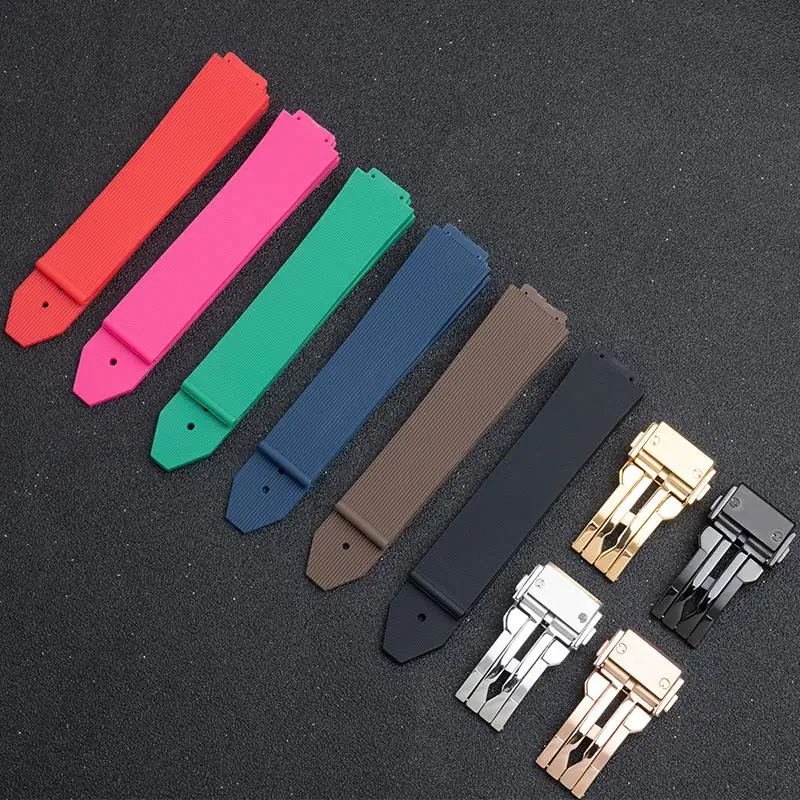 

COE Watchband Accessories For HUBLOT Strap Waterproof Female Soft Rubber Watchband Multi-color convex 21x15mm Fold Buckle