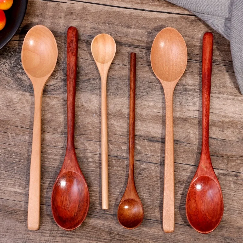 4/1Pcs Long Handle Wooden Spoons Japanese Style Coffee Stirring Tea Dessert Spoon Mixing Soup Spoon Tableware Kitchen Supplies