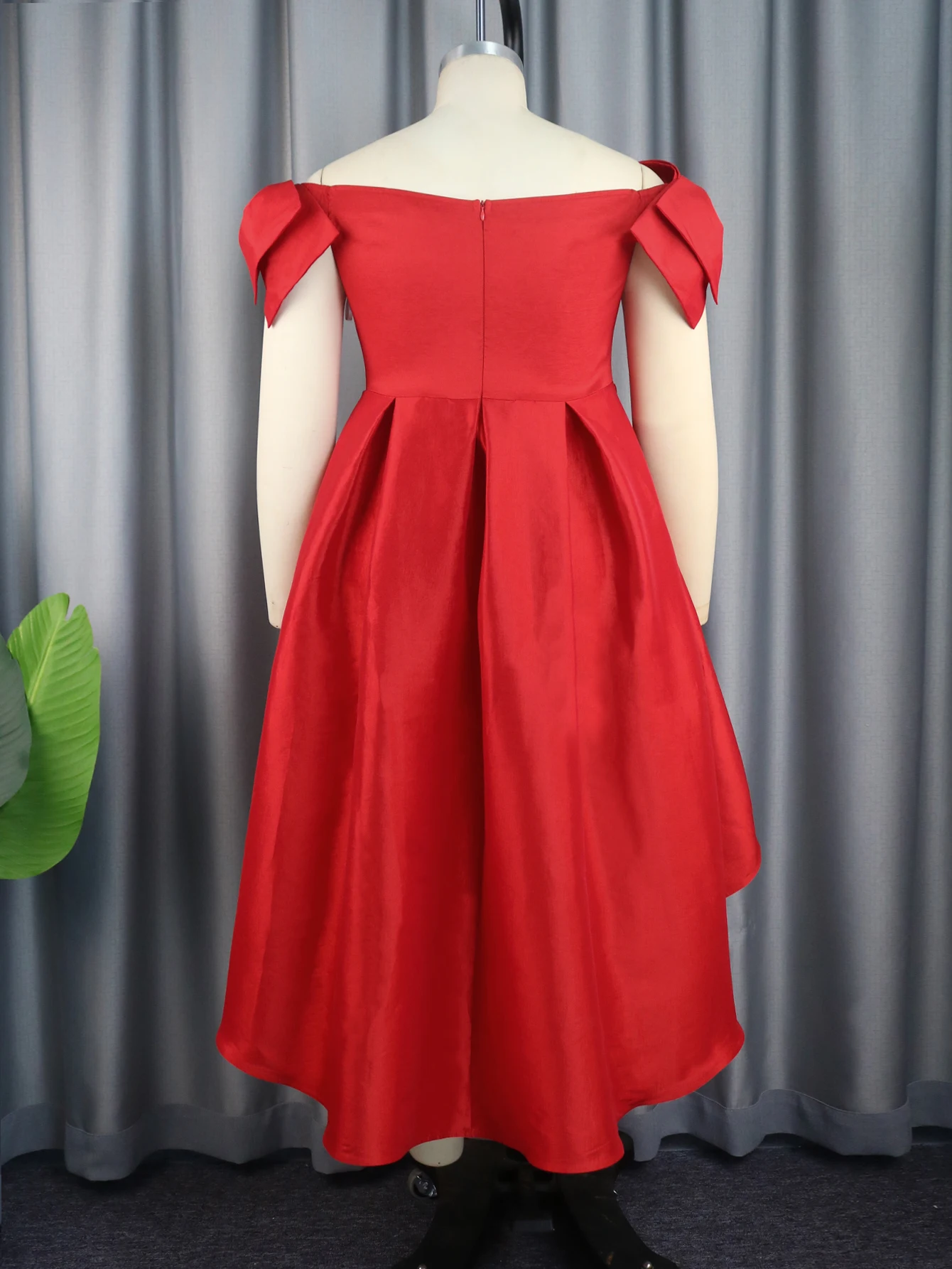 Off Shoulder Dresses for Women Red Bows Asymmetrical A-LINE Pleated Knee-Length Celebrate Classy Evening Party Plus Size Gowns