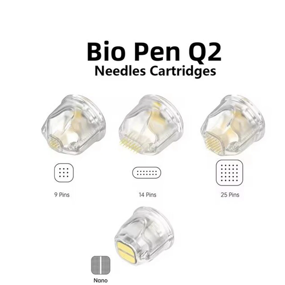 10 Pezzi Bio Pen Q2 Penna per Microneedling con Terapia a Luce LED e Microcorrente, Aghi da 9, 14, 25 Punte Nano