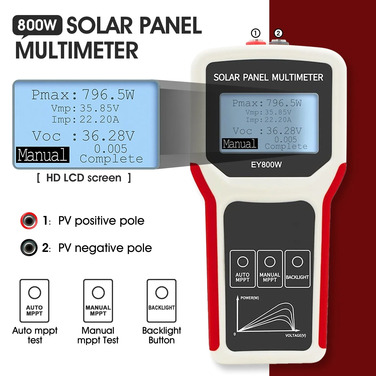 Solar Panel Testing Mechanism Solar Panel Tester 5-800W(12-60V, 0-35A), Smart MPPT Open Circuit ...