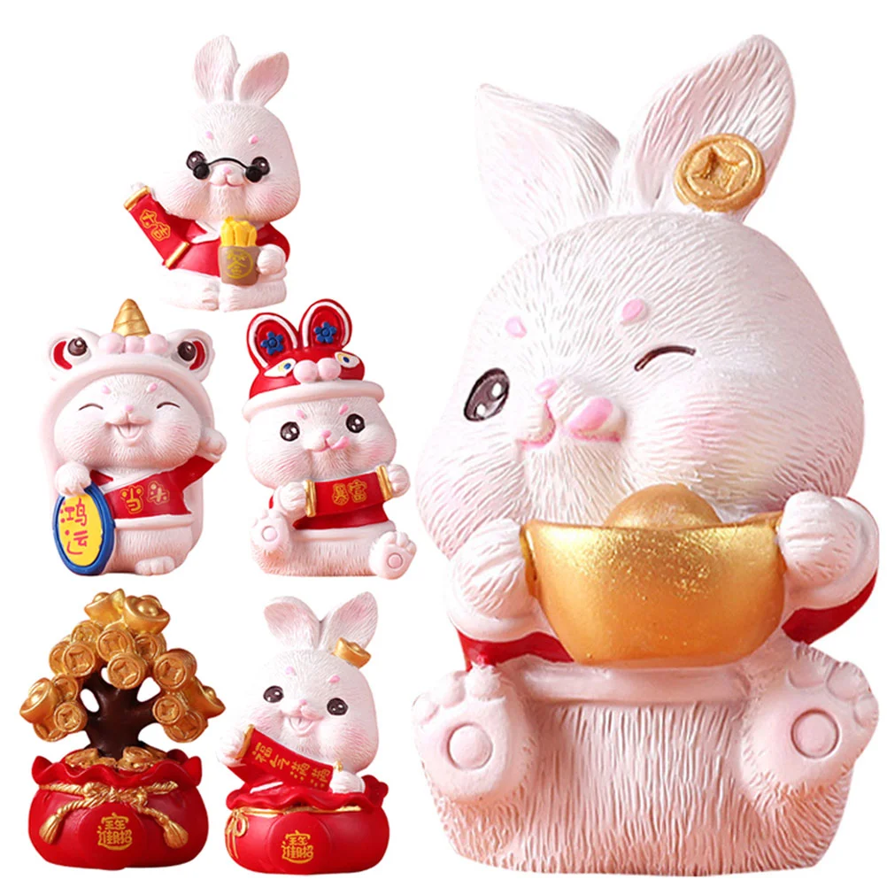 

Tabletop Cartoon Zodiac Rabbit Figurine Resin Fortune Bag Statue Decor For Desktop Auspicious Rabbit Year Of The Rabbit
