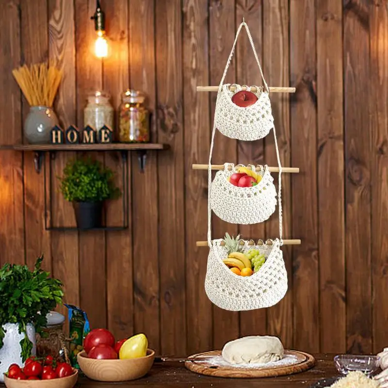 

Подвесные корзины, 3 яруса, тканый хлопковый держатель для детской комнаты, настенный органайзер для хранения, технические характеристики для кухни