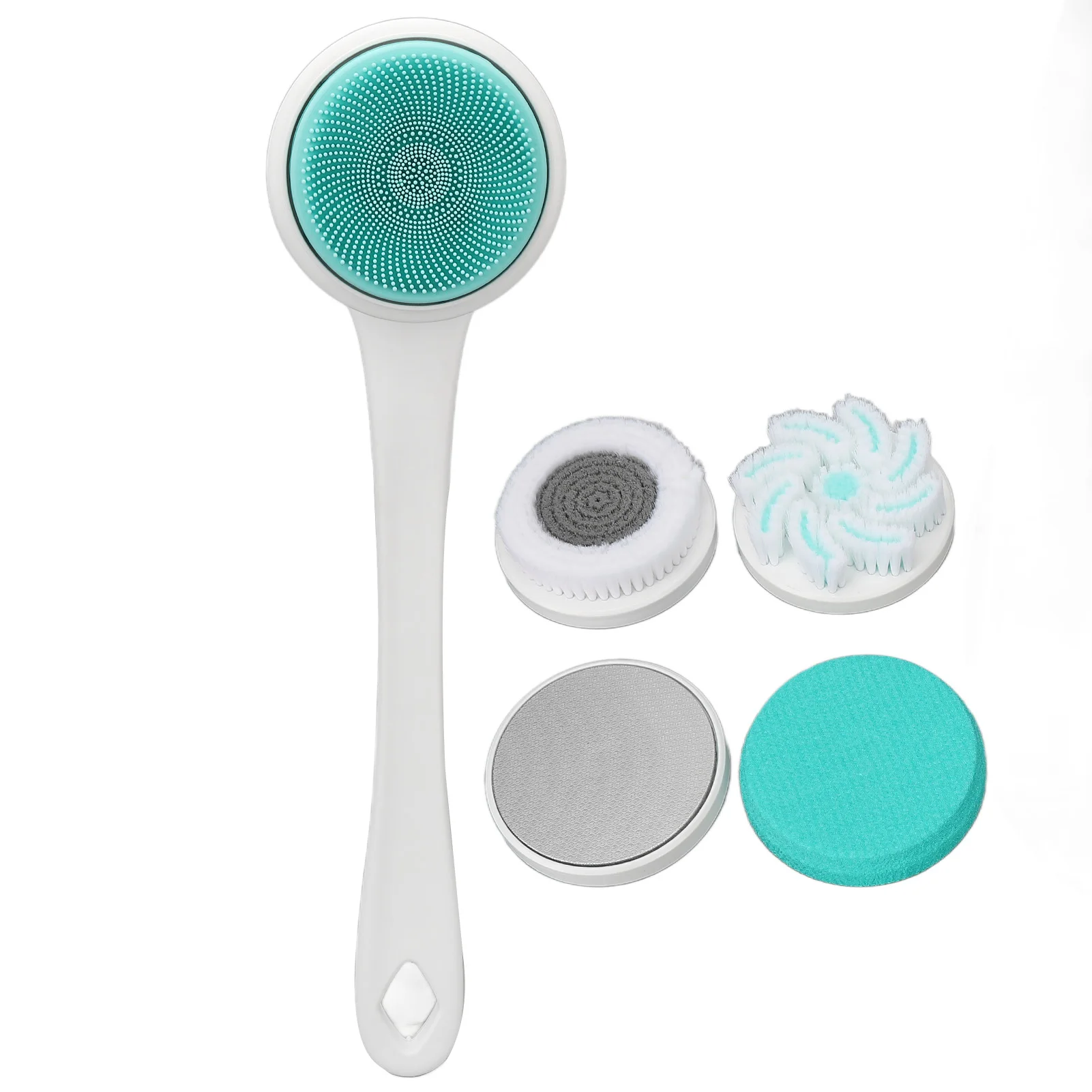 

Body Brush Rechargeable 3 Rotation Speeds Extended Handle Electric Shower Brush Set Rechargeable with 4 Brush Heads for Shower