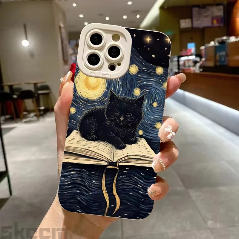 Van Gogh's Starry Night Cat Print Phone Case